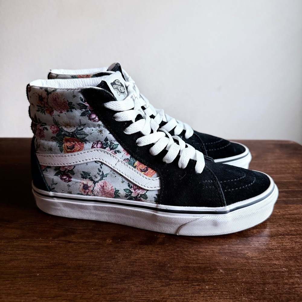 Vans Sk8-Hi Floral Black Suede High Top Sneakers Womens 8 Mens 6.5